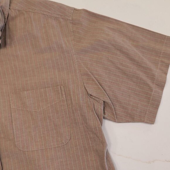 Club Room Sz M Men's Short Sleeve Button Down Shirt Brown Casual Cotton Stripes - Picture 7 of 10